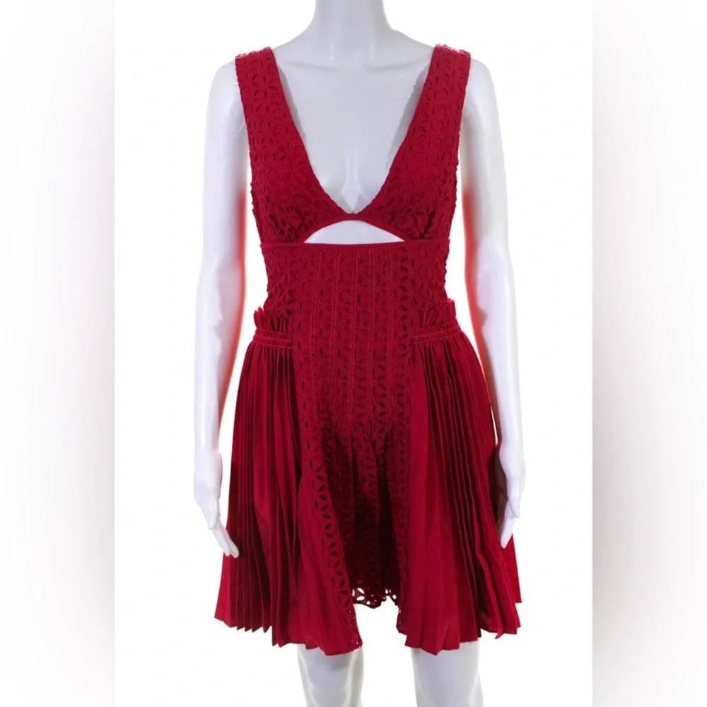 NWT Self-Portrait Fuchsia Pink Eyelet Cutout Mini Dress ~ Sz 2 - Picture 4 of 9